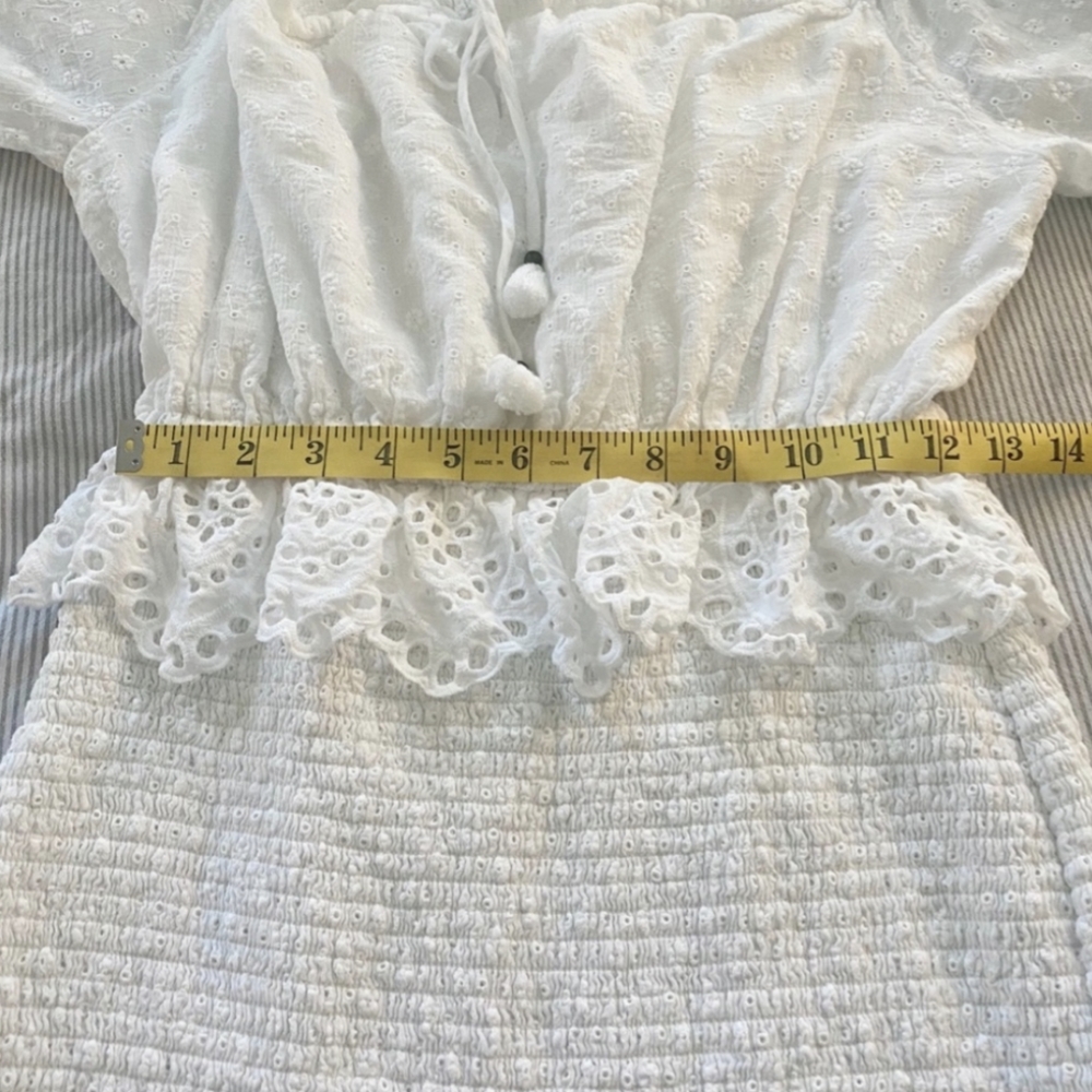 Daisy Chain White Eyelet Lace Ruched Dress Spell & The Gypsy - Picture 6 of 9